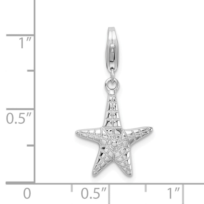Million Charms 925 Sterling Silver Rhodium-Plated Polished Nautical Starfish With Lobster Clasp Charm