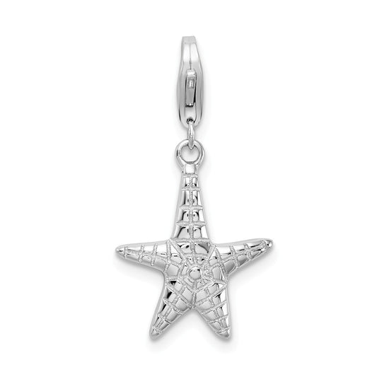Million Charms 925 Sterling Silver Rhodium-Plated Polished Nautical Starfish With Lobster Clasp Charm