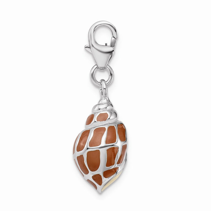 Million Charms 925 Sterling Silver Rhodium-Plated 3-D Enameled Shell With Lobster Clasp Charm