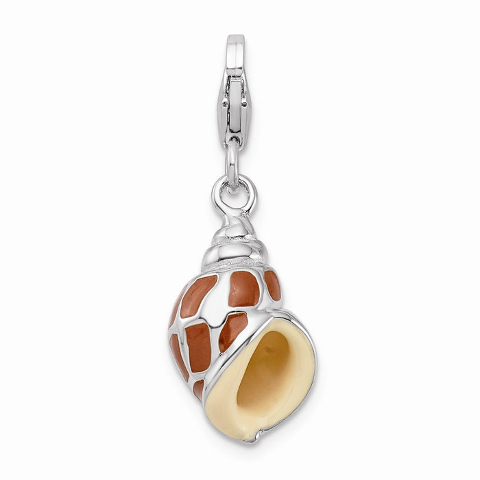 Million Charms 925 Sterling Silver Rhodium-Plated 3-D Enameled Shell With Lobster Clasp Charm