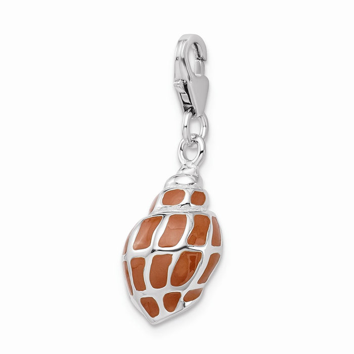 Million Charms 925 Sterling Silver Rhodium-Plated 3-D Enameled Shell With Lobster Clasp Charm