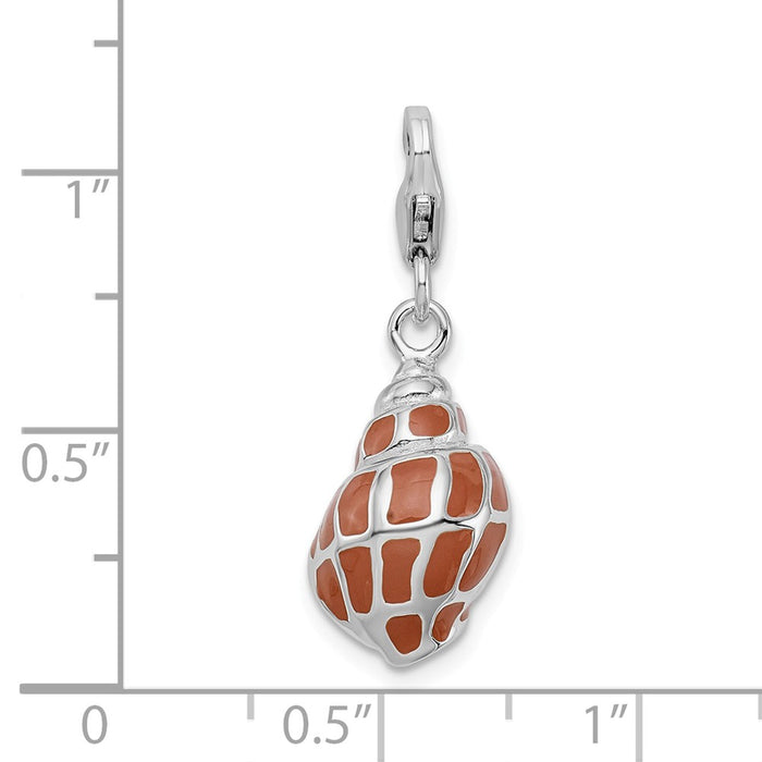 Million Charms 925 Sterling Silver Rhodium-Plated 3-D Enameled Shell With Lobster Clasp Charm