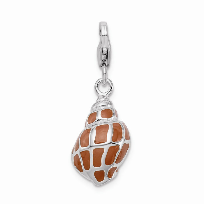 Million Charms 925 Sterling Silver Rhodium-Plated 3-D Enameled Shell With Lobster Clasp Charm