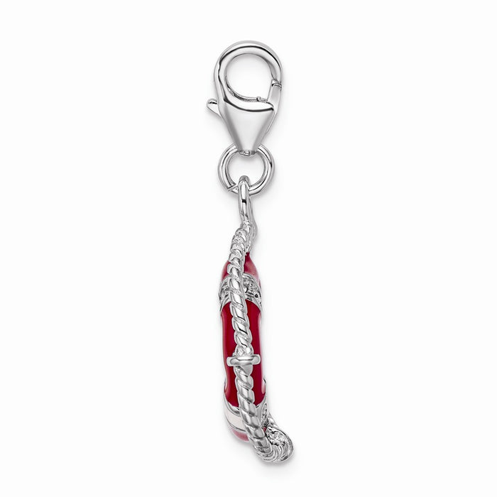 Million Charms 925 Sterling Silver With Rhodium-Plated Enamel Swarovski Crystals Life Preserver With Lobster Charm