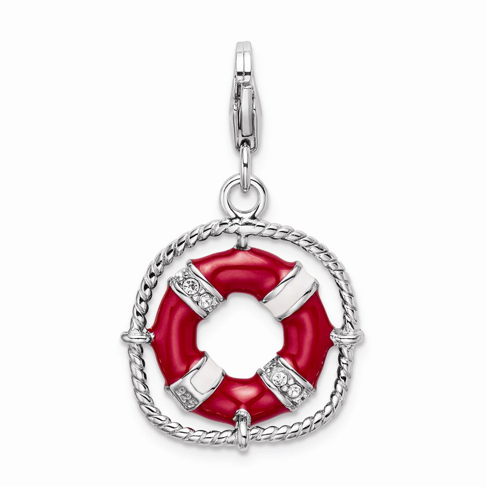 Million Charms 925 Sterling Silver With Rhodium-Plated Enamel Swarovski Crystals Life Preserver With Lobster Charm