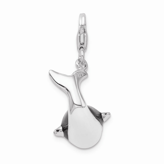 Million Charms 925 Sterling Silver With Rhodium-Plated Enameled Swarovski Crystals Whale With Lobster Clasp Charm