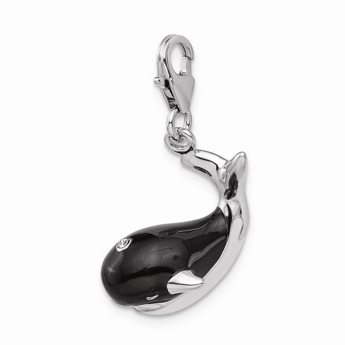 Million Charms 925 Sterling Silver With Rhodium-Plated Enameled Swarovski Crystals Whale With Lobster Clasp Charm