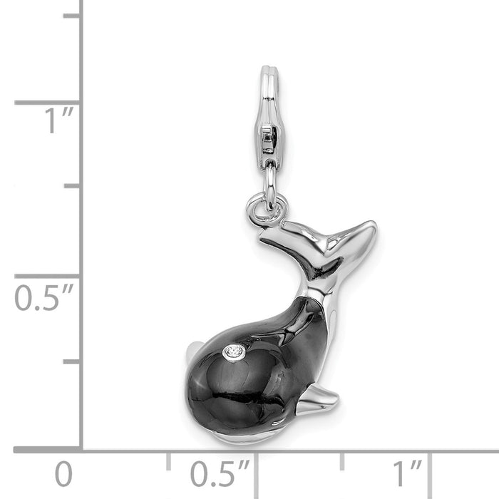 Million Charms 925 Sterling Silver With Rhodium-Plated Enameled Swarovski Crystals Whale With Lobster Clasp Charm