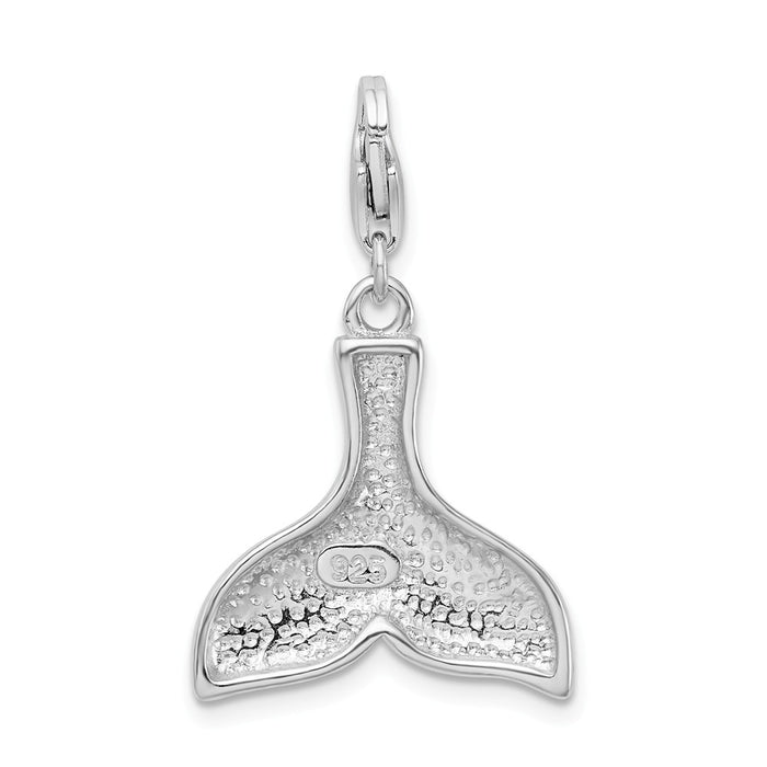 Million Charms 925 Sterling Silver With Rhodium-Plated Polished Whale Tail With Lobster Clasp Charm