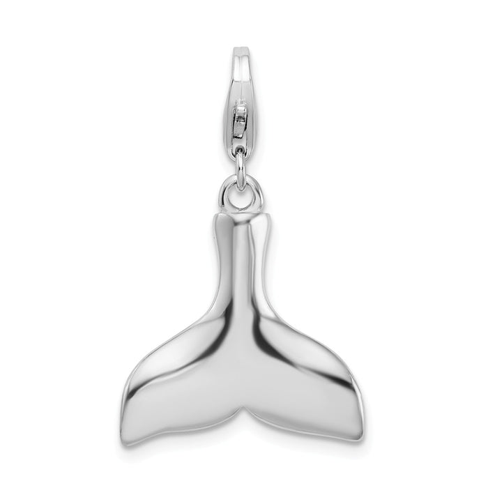 Million Charms 925 Sterling Silver With Rhodium-Plated Polished Whale Tail With Lobster Clasp Charm