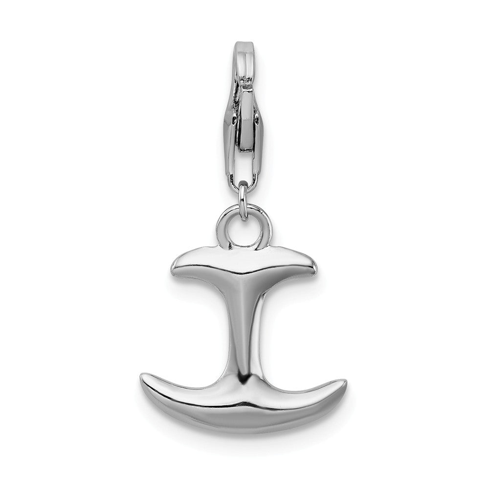 Million Charms 925 Sterling Silver With Rhodium-Plated 3-D Polished Nautical Anchor With Lobster Clasp Charm