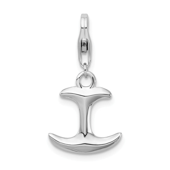 Million Charms 925 Sterling Silver With Rhodium-Plated 3-D Polished Nautical Anchor With Lobster Clasp Charm