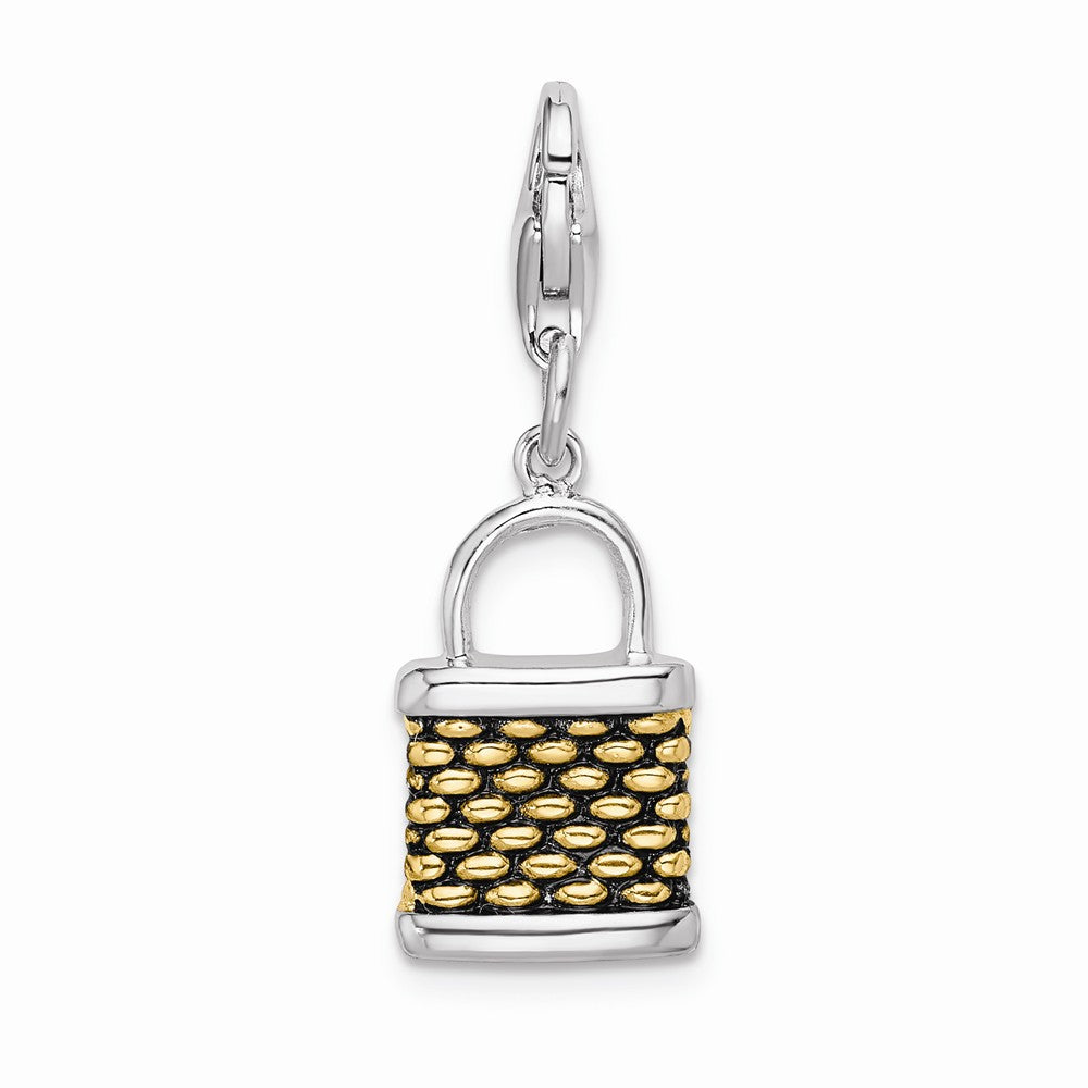 Million Charms 925 Sterling Silver Gold-Plated 3-D Fishing Basket With Lobster Clasp Charm