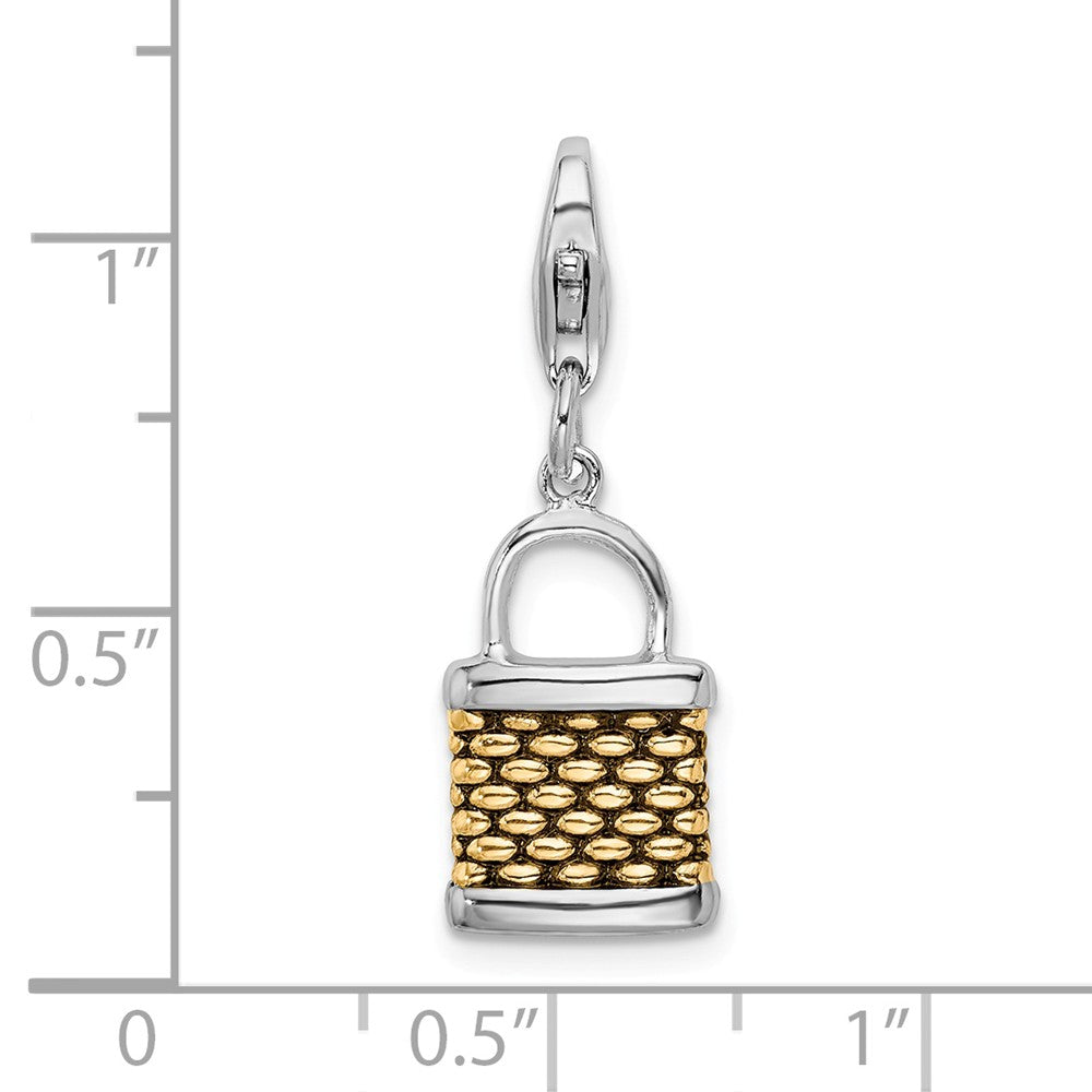 Million Charms 925 Sterling Silver Gold-Plated 3-D Fishing Basket With Lobster Clasp Charm