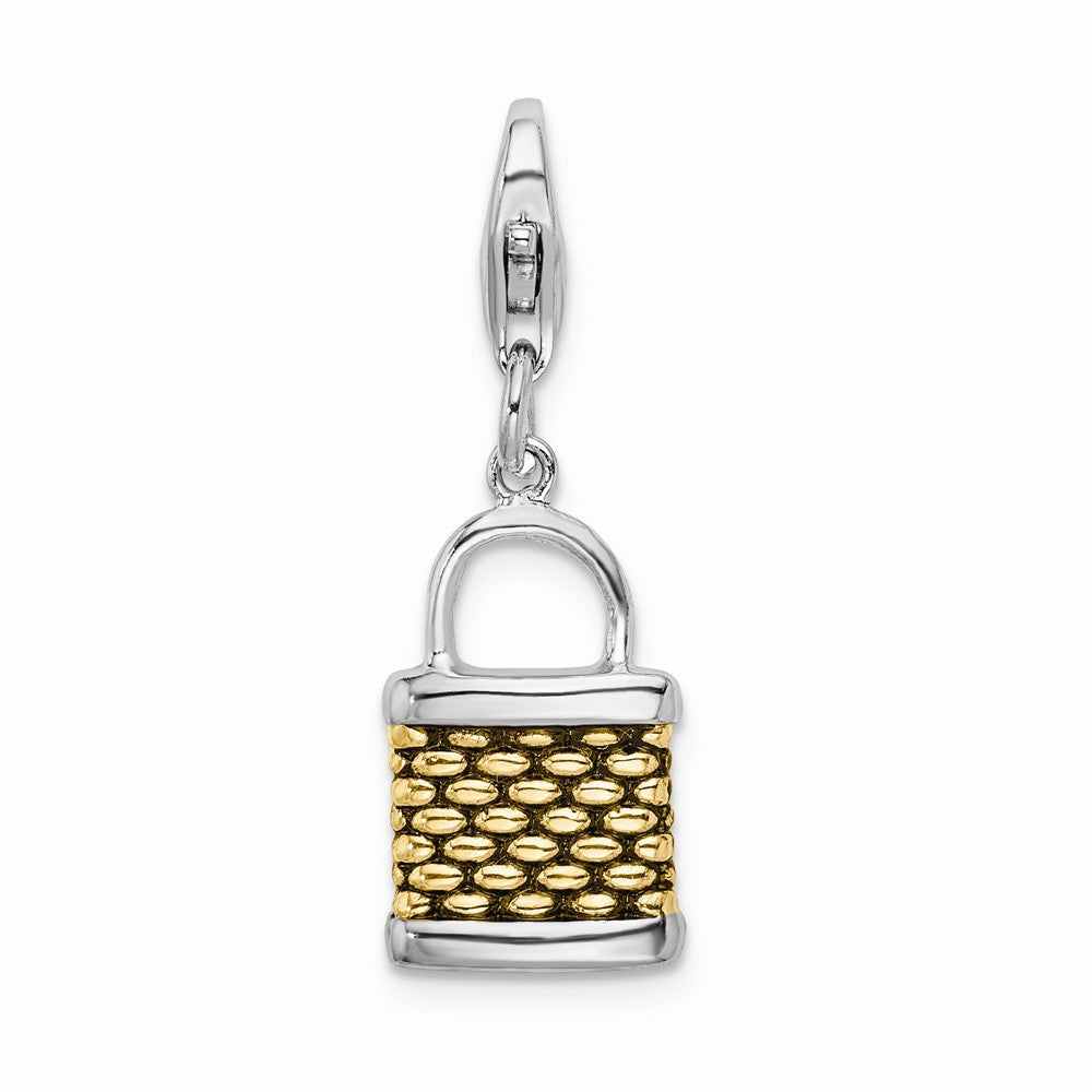 Million Charms 925 Sterling Silver Gold-Plated 3-D Fishing Basket With Lobster Clasp Charm