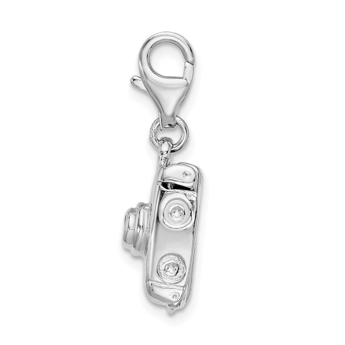 Million Charms 925 Sterling Silver With Rhodium-Plated 3-D Polished Movable Camera With Lobster Clasp Charm