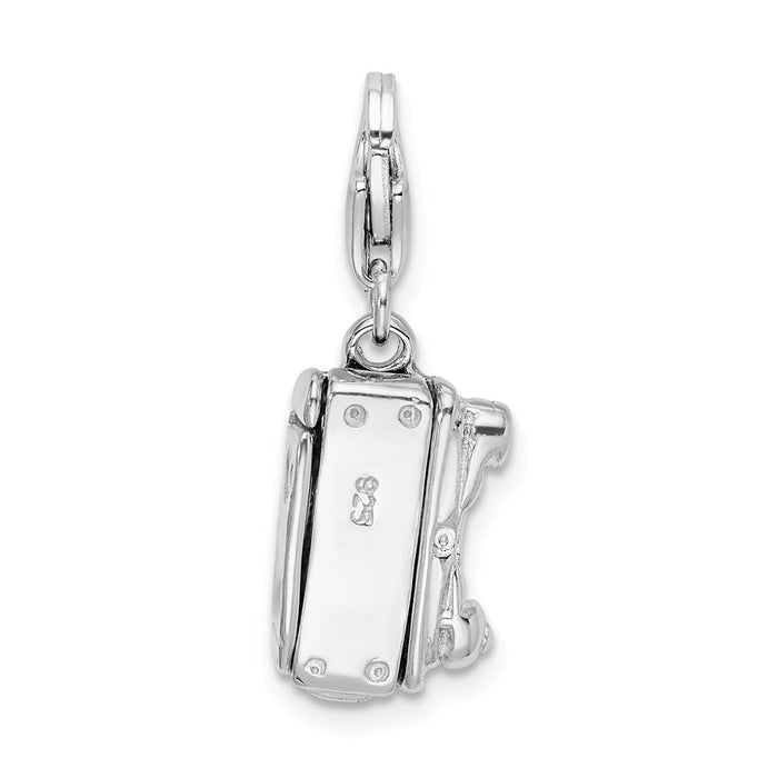Million Charms 925 Sterling Silver With Rhodium-Plated 3-D Polished Movable Camera With Lobster Clasp Charm