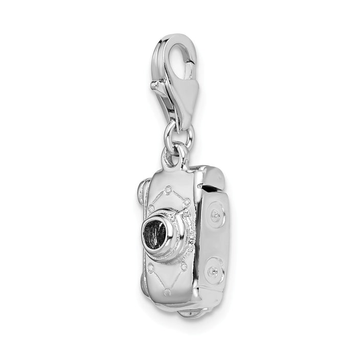 Million Charms 925 Sterling Silver With Rhodium-Plated 3-D Polished Movable Camera With Lobster Clasp Charm