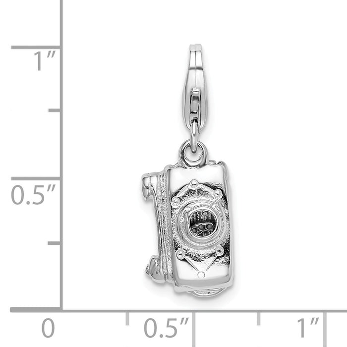 Million Charms 925 Sterling Silver With Rhodium-Plated 3-D Polished Movable Camera With Lobster Clasp Charm