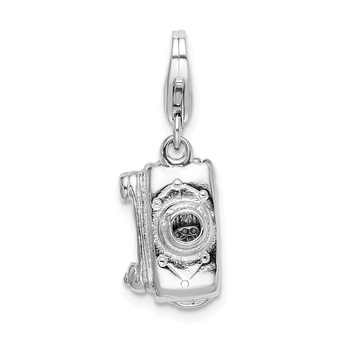 Million Charms 925 Sterling Silver With Rhodium-Plated 3-D Polished Movable Camera With Lobster Clasp Charm