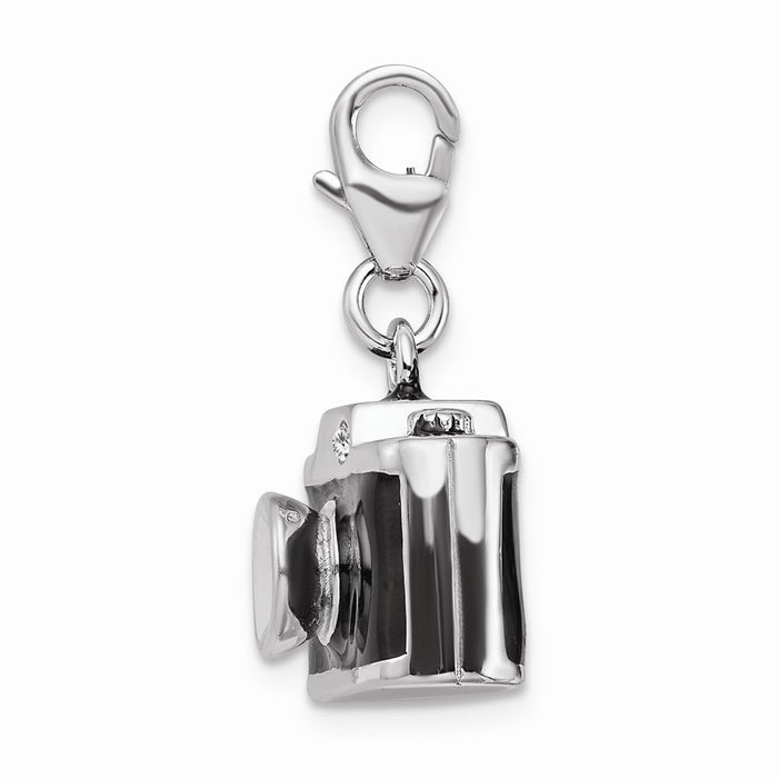 Million Charms 925 Sterling Silver With Rhodium-Plated Enamel Swarovski Crystals Camera With Lobster Clasp Charm