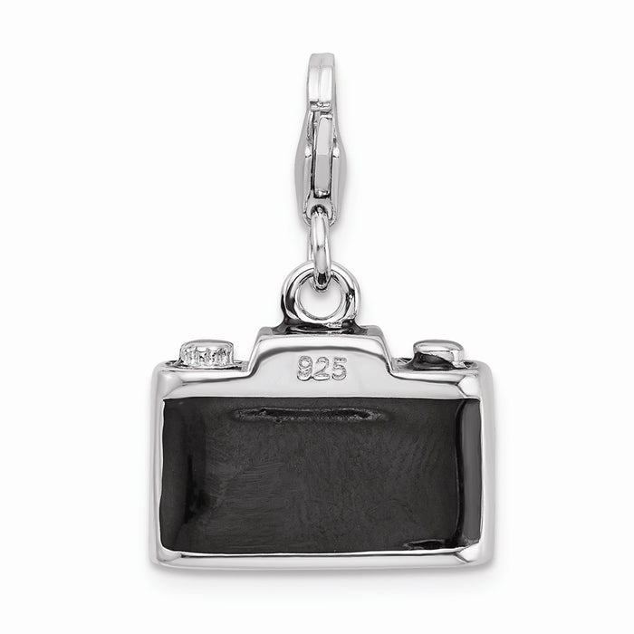 Million Charms 925 Sterling Silver With Rhodium-Plated Enamel Swarovski Crystals Camera With Lobster Clasp Charm