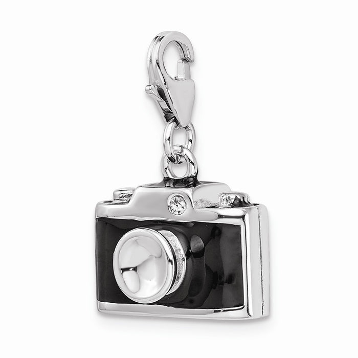 Million Charms 925 Sterling Silver With Rhodium-Plated Enamel Swarovski Crystals Camera With Lobster Clasp Charm
