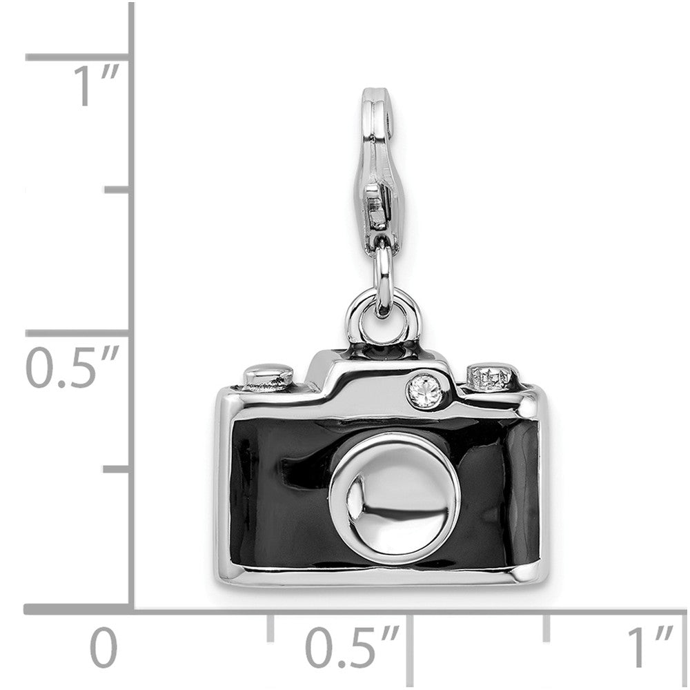 Million Charms 925 Sterling Silver With Rhodium-Plated Enamel Swarovski Crystals Camera With Lobster Clasp Charm
