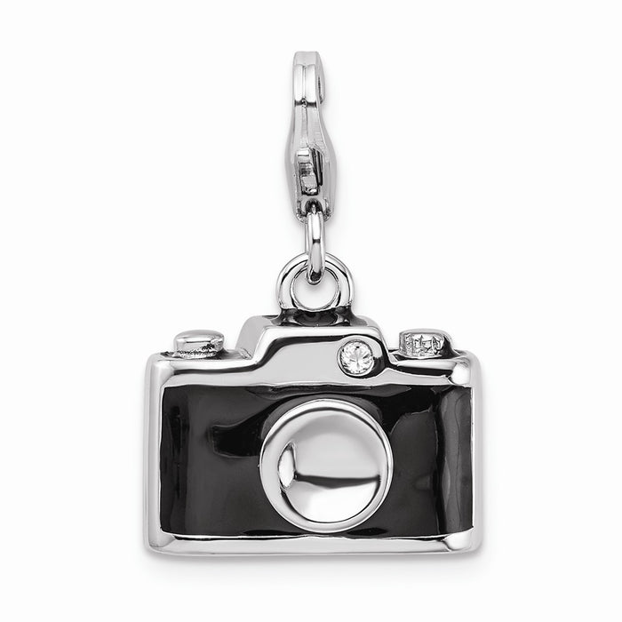 Million Charms 925 Sterling Silver With Rhodium-Plated Enamel Swarovski Crystals Camera With Lobster Clasp Charm