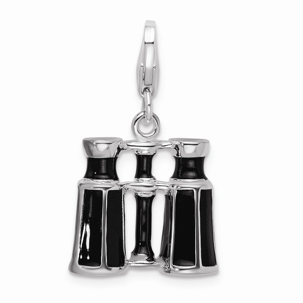 Million Charms 925 Sterling Silver With Rhodium-Plated Enamel Binocular With Lobster Clasp Charm