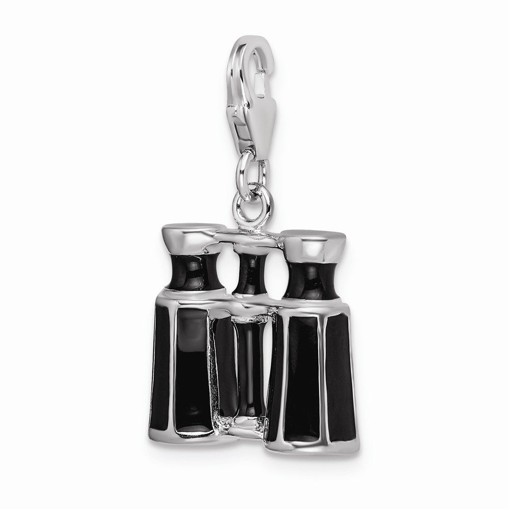 Million Charms 925 Sterling Silver With Rhodium-Plated Enamel Binocular With Lobster Clasp Charm