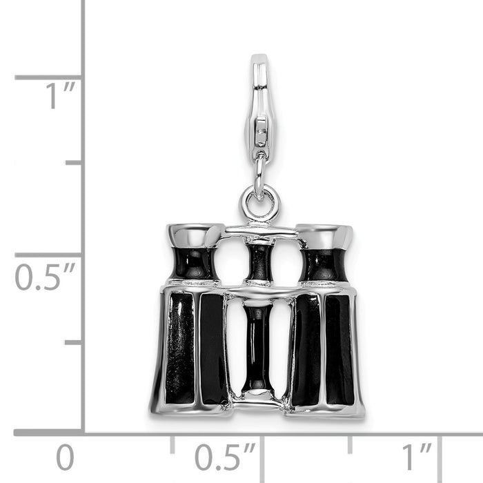 Million Charms 925 Sterling Silver With Rhodium-Plated Enamel Binocular With Lobster Clasp Charm