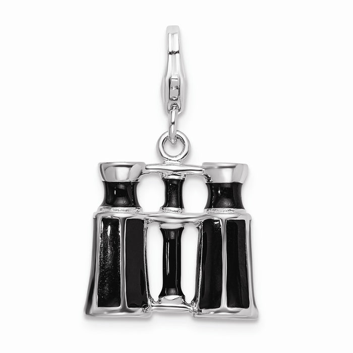 Million Charms 925 Sterling Silver With Rhodium-Plated Enamel Binocular With Lobster Clasp Charm