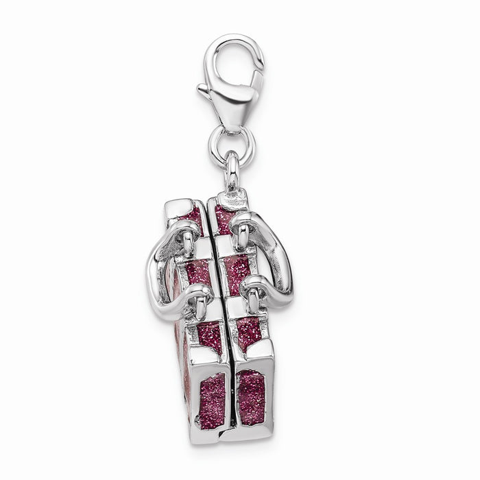 Million Charms 925 Sterling Silver With Rhodium-Plated 3-D Enameled Fuchsia Luggage With Lobster Clasp Charm