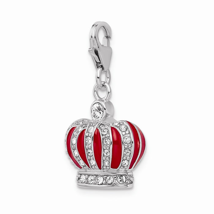 Million Charms 925 Sterling Silver With Rhodium-Plated Swarovski Crystals & Red Enamel Crown With Lobster Charm