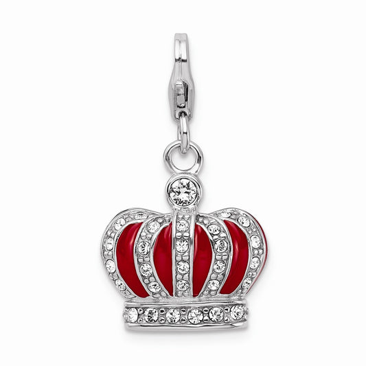 Million Charms 925 Sterling Silver With Rhodium-Plated Swarovski Crystals & Red Enamel Crown With Lobster Charm