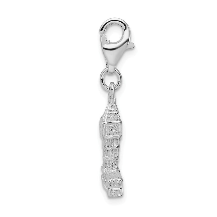 Million Charms 925 Sterling Silver With Rhodium-Plated 3-D Polished Big Ben With Lobster Clasp Charm