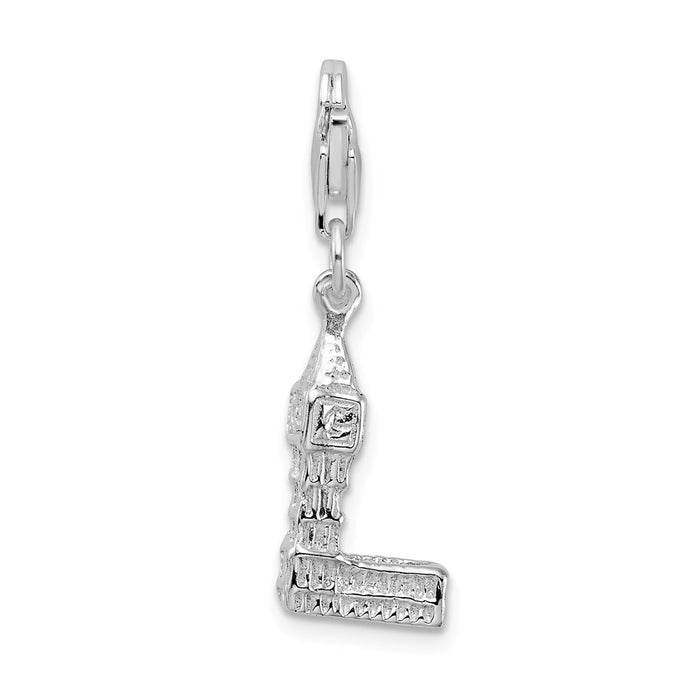 Million Charms 925 Sterling Silver With Rhodium-Plated 3-D Polished Big Ben With Lobster Clasp Charm