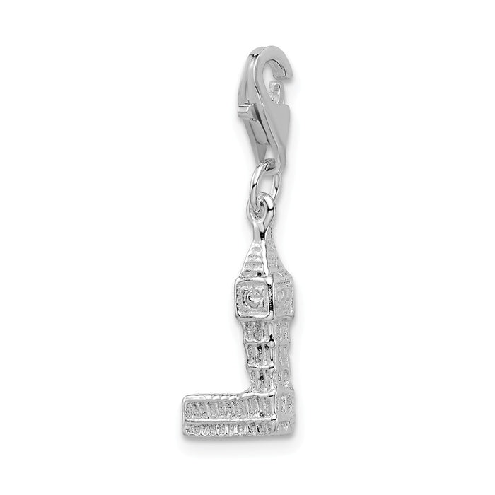 Million Charms 925 Sterling Silver With Rhodium-Plated 3-D Polished Big Ben With Lobster Clasp Charm