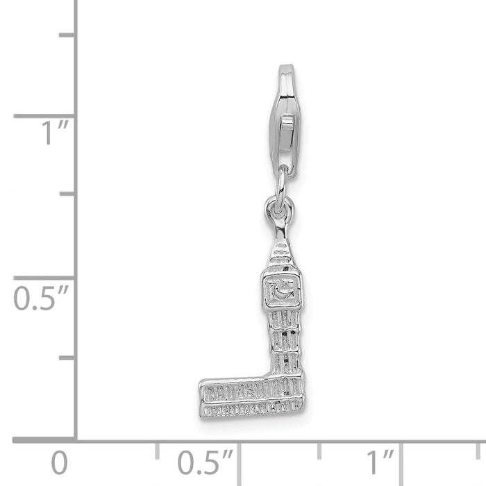 Million Charms 925 Sterling Silver With Rhodium-Plated 3-D Polished Big Ben With Lobster Clasp Charm