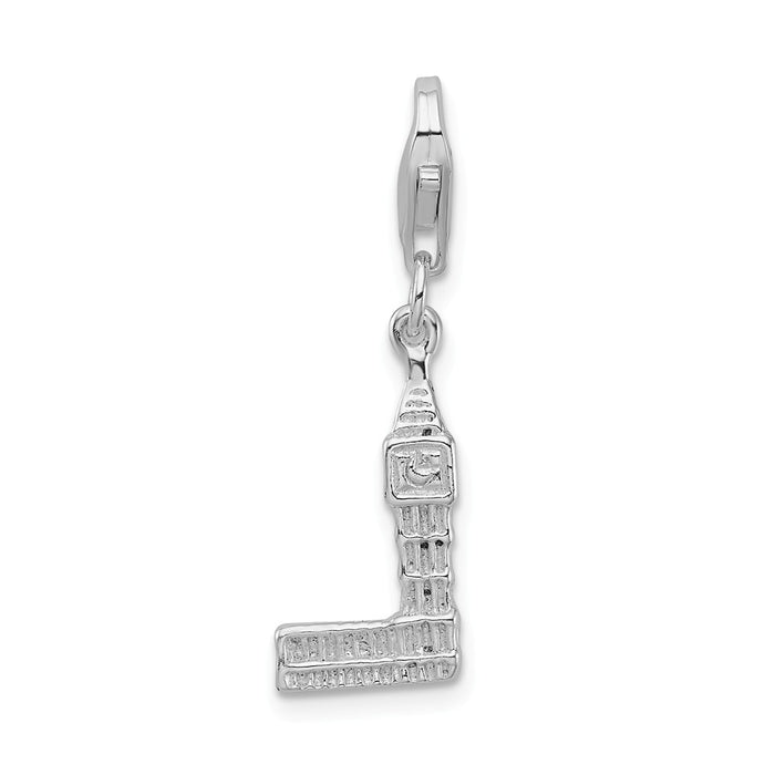 Million Charms 925 Sterling Silver With Rhodium-Plated 3-D Polished Big Ben With Lobster Clasp Charm