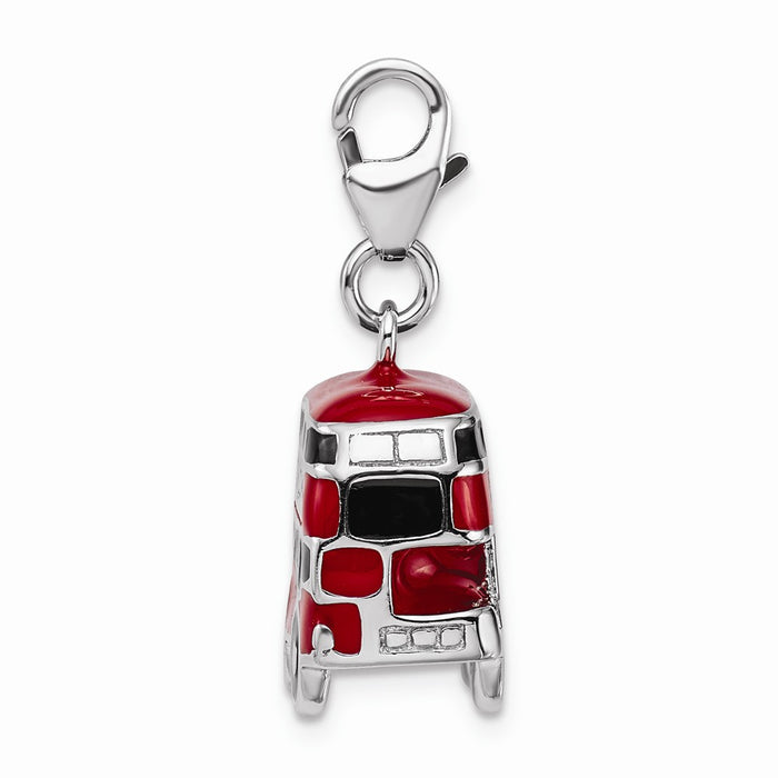 Million Charms 925 Sterling Silver With Rhodium-Plated Enamel Double Decker London Bus With Lobster Clasp Charm