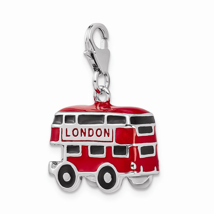 Million Charms 925 Sterling Silver With Rhodium-Plated Enamel Double Decker London Bus With Lobster Clasp Charm