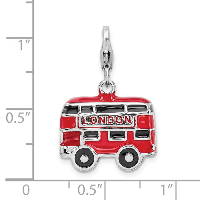 Million Charms 925 Sterling Silver With Rhodium-Plated Enamel Double Decker London Bus With Lobster Clasp Charm