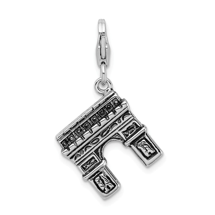 Million Charms 925 Sterling Silver With Rhodium-Plated 3-D Enameled Arc De Triomphe With Lobster Clasp Charm