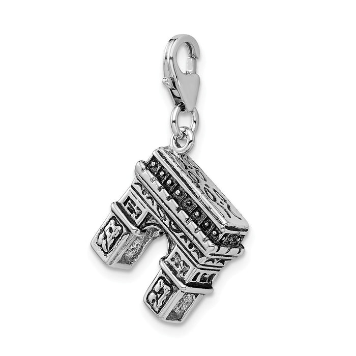 Million Charms 925 Sterling Silver With Rhodium-Plated 3-D Enameled Arc De Triomphe With Lobster Clasp Charm