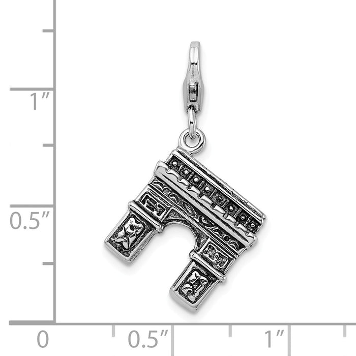 Million Charms 925 Sterling Silver With Rhodium-Plated 3-D Enameled Arc De Triomphe With Lobster Clasp Charm
