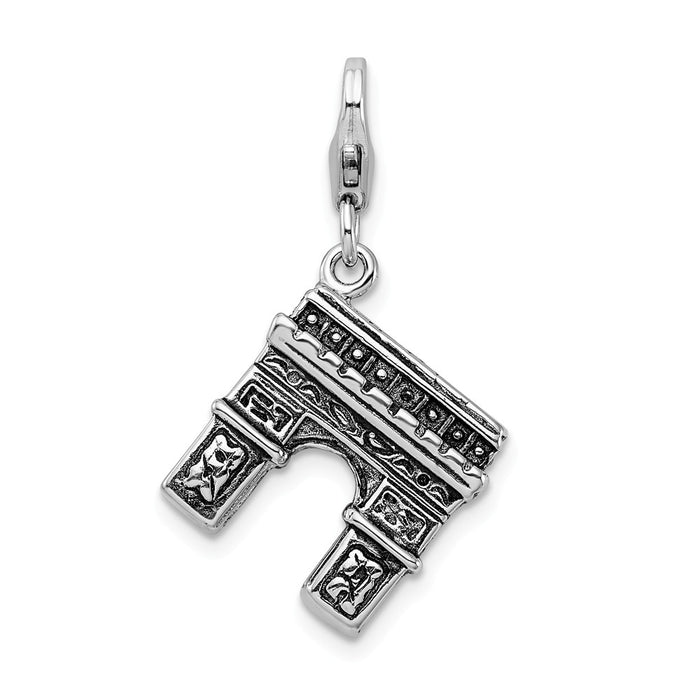 Million Charms 925 Sterling Silver With Rhodium-Plated 3-D Enameled Arc De Triomphe With Lobster Clasp Charm