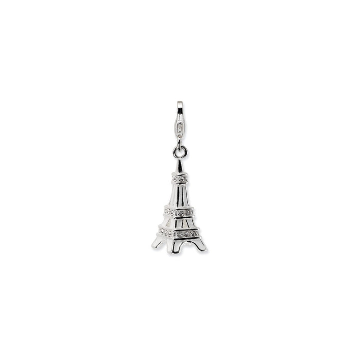 Million Charms 925 Sterling Silver With Rhodium-Plated 3-D Enamel Swarovski Crystals Eiffel Tower With Lobster Charm