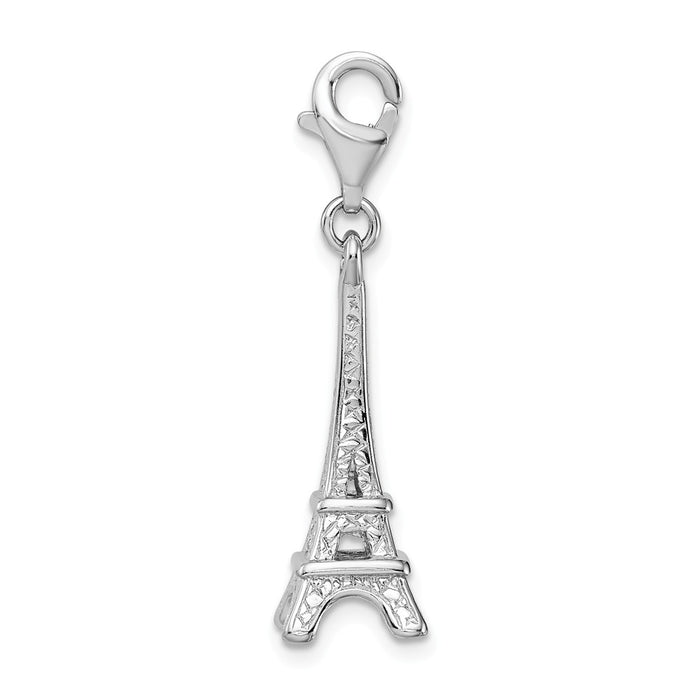 Million Charms 925 Sterling Silver With Rhodium-Plated Polished Eiffel Tower With Lobster Clasp Charm